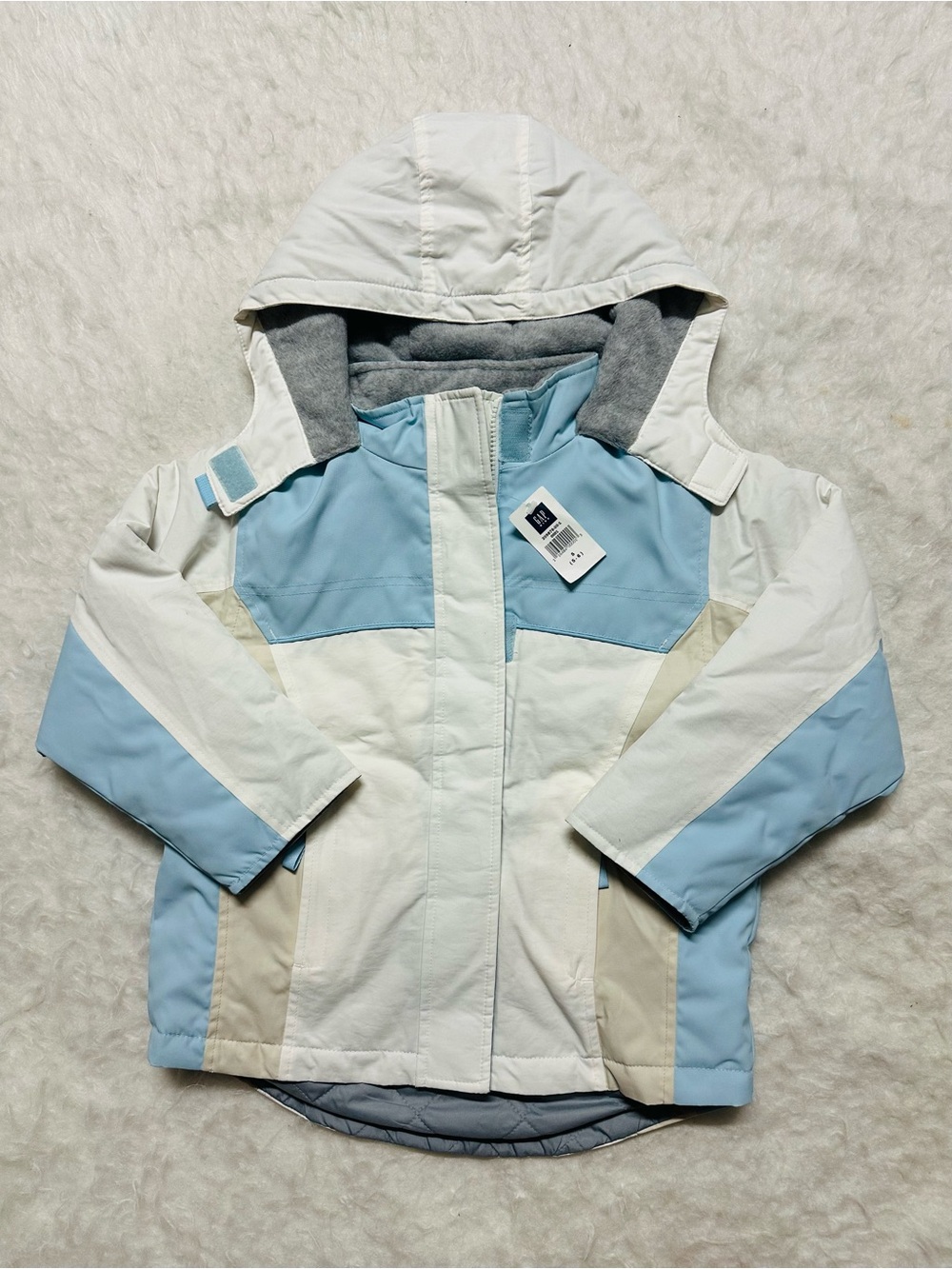 GAP White & Light Blue Colorblock Hooded Puffer Jacket